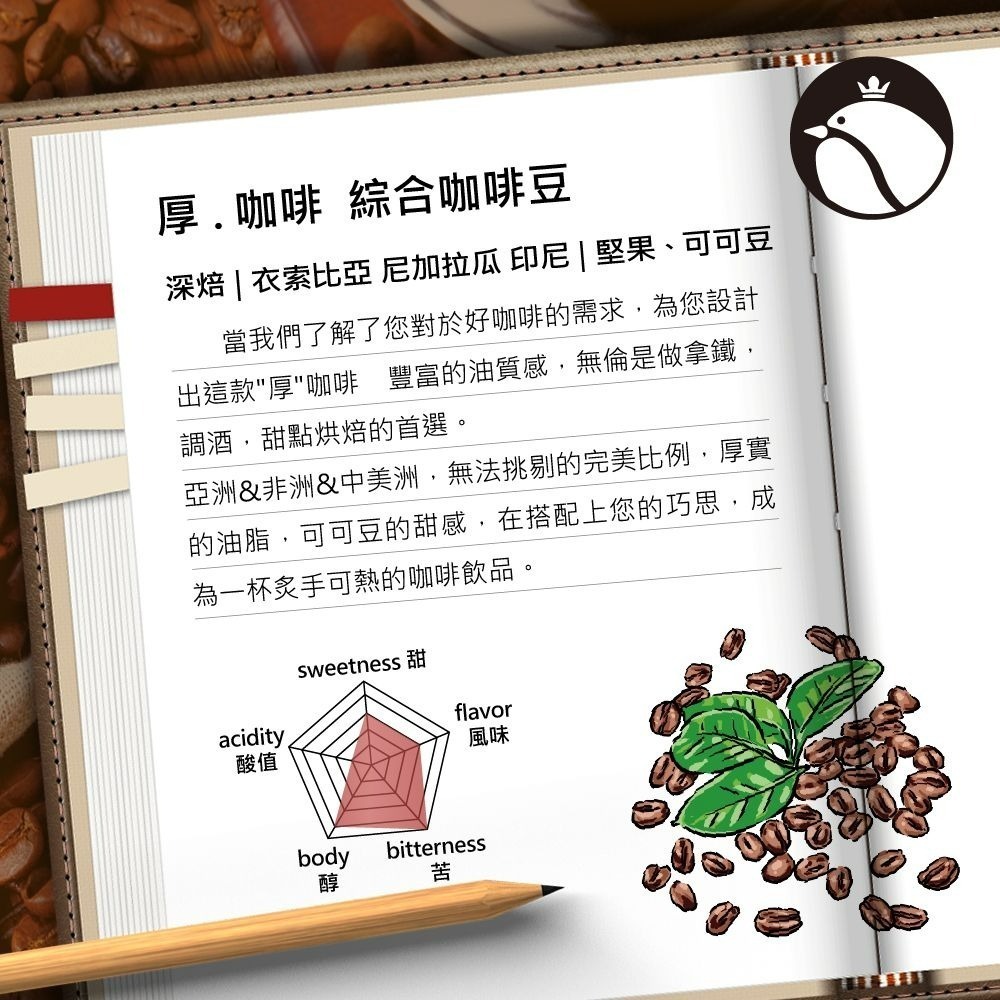 【費拉拉】厚 咖啡 綜合咖啡豆 深烘焙/堅果 可可豆 奶油感 電子發票 商用首選-細節圖3