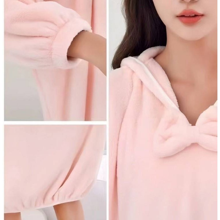 @bbbuy 珊瑚絨秋冬保暖舒適浴裙-4色可選-細節圖4