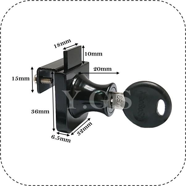 Y.G.S~玻璃五金~2212黑色免挖孔單玻璃鎖 櫥櫃玻璃門鎖-細節圖2