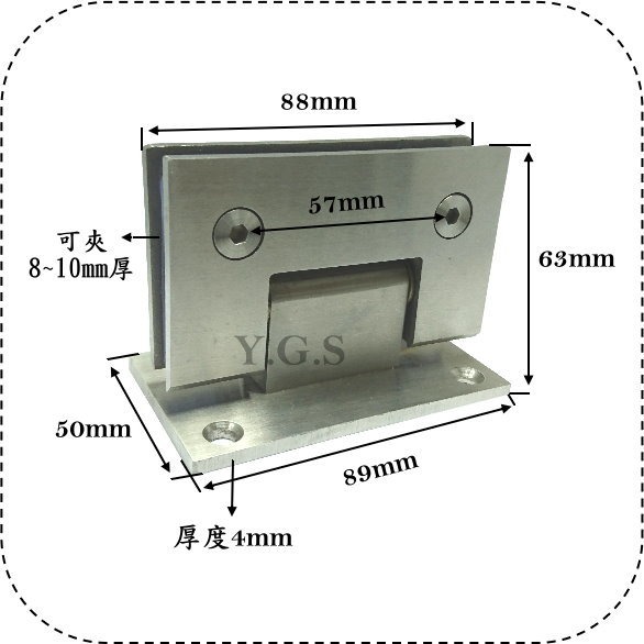 Y.G.S~玻璃五金~304白鐵方形玻璃鉸鍊 浴室玻璃門鉸鏈 浴室玻璃夾-細節圖2