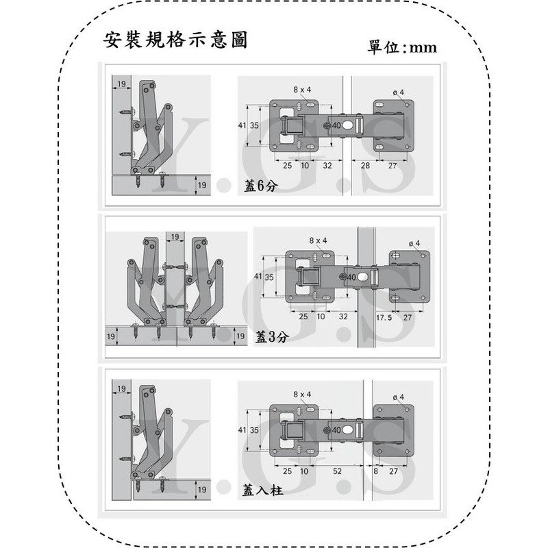 Y.G.S~鉸錬五金~170度簡易櫥櫃鉸鍊 免挖孔大角度簡易鉸鏈 簡易回歸鉸鍊 2只-細節圖3