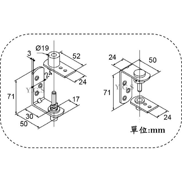 Y.G.S~鉸鍊五金~T58白鐵上下回歸鉸鍊 自動歸位鉸鏈 前後搖擺門 牛仔門鉸鍊-細節圖2