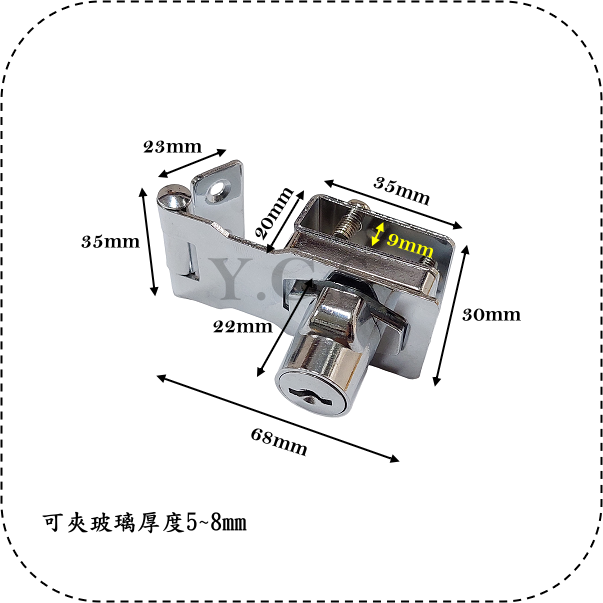 507免挖孔單開玻璃板扣鎖 酒櫃鎖 展示櫃鎖 單開門用 入柱型 玻璃五金-細節圖2