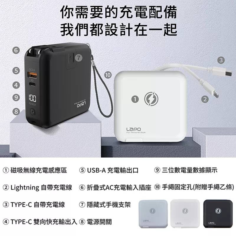 💖樂福科技💖 LaPO 五合一多功能行動電源 無線充 22.5W 萬能充 限量奶茶色 現貨供應 當天出貨-細節圖3