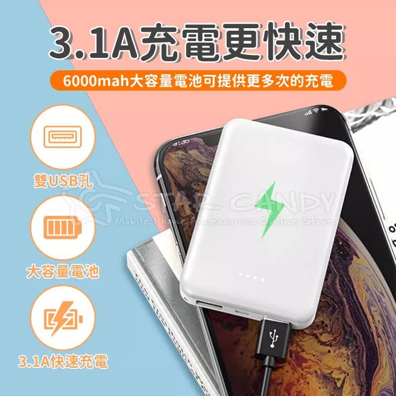 💖樂福科技💖 馬卡龍行動電源 台灣現貨 保固一年 6000毫安 3.1A快充 隨身行動充 移動電源 旅行必備-細節圖4