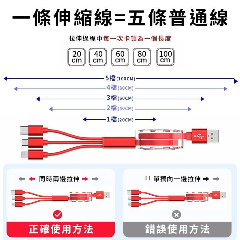 💖樂福科技💖 三合一伸縮快充線 一分三 傳輸線 Type-C 安卓 蘋果 Ios iPhone Type C-細節圖6