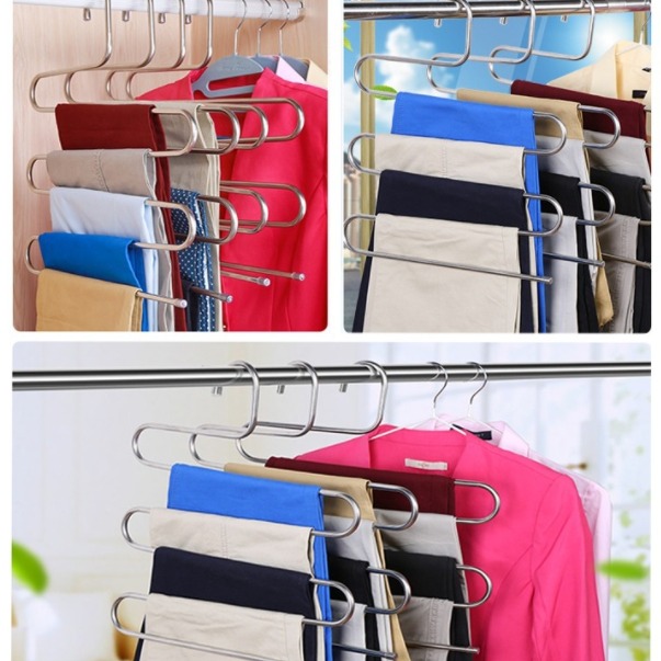 💖樂福科技💖 S型不鏽鋼褲架 多層五件式便利褲夾衣架 多功能五層褲架 魔術S型褲架 多層衣架 魔術褲架-細節圖5