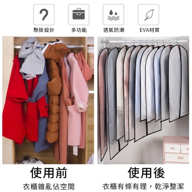 💖樂福科技💖 全罩衣物防塵套 EVA 可水洗 加厚衣物防塵套 透明 衣服防塵套 衣服 褲子 衣物防塵套 收納 衣物收-細節圖3