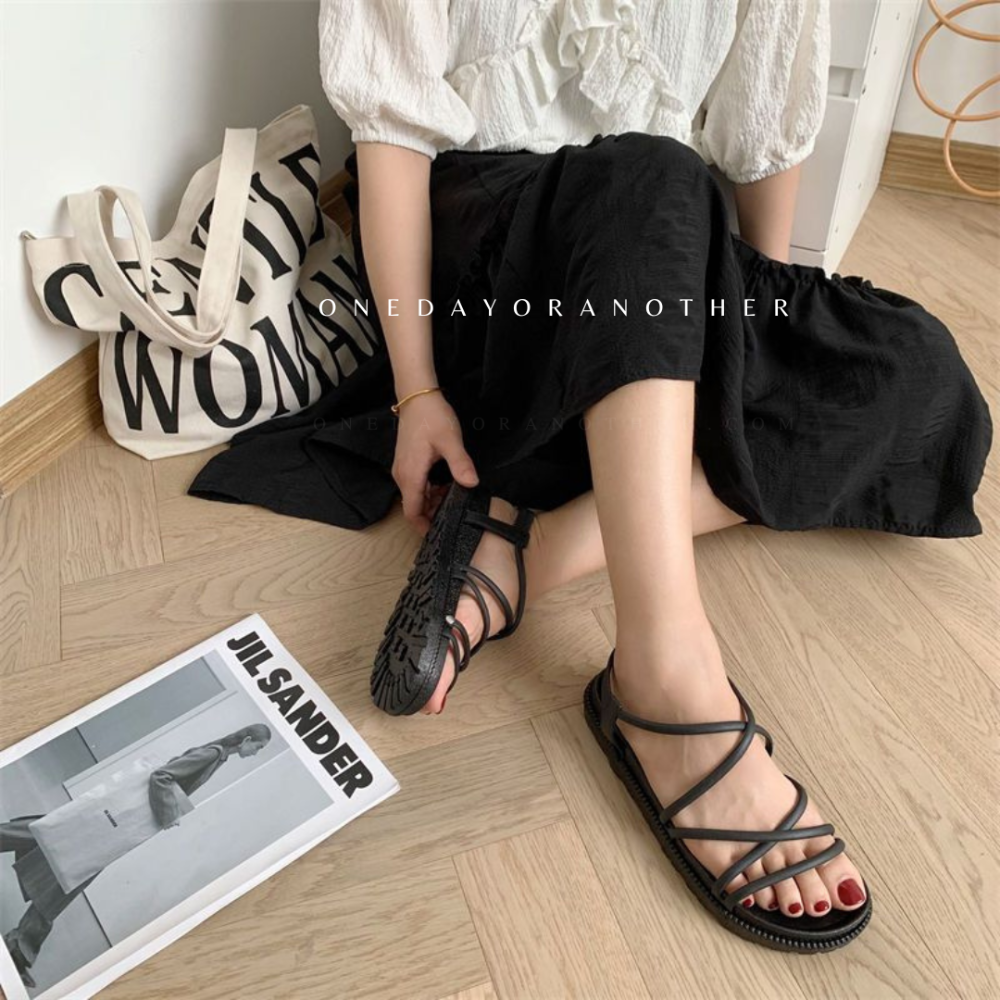 防水涼鞋 整雙防水 交叉細帶涼鞋 羅馬涼鞋女 平底厚底涼鞋 鬆糕學生涼鞋 百搭平底涼鞋 原宿風涼鞋 厚底涼鞋防滑鞋-細節圖4