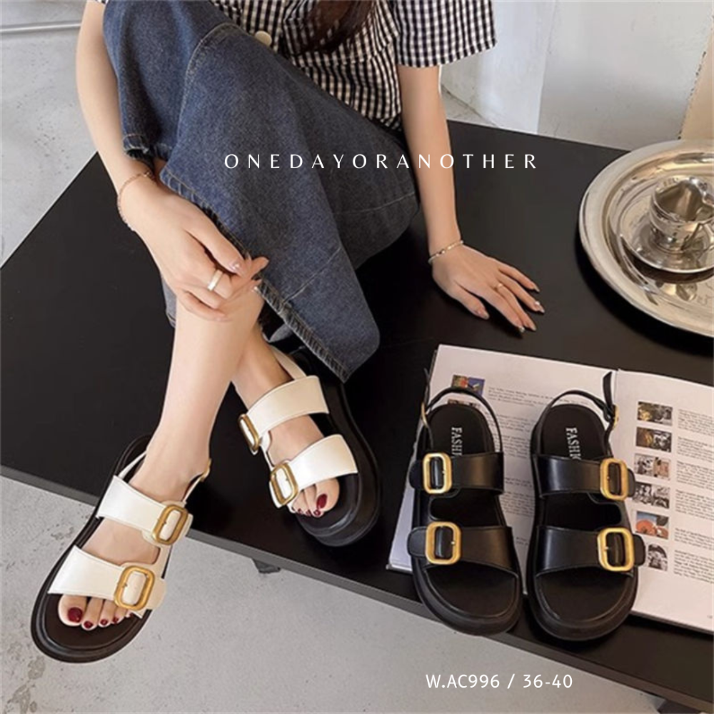 雙釦寬帶休閒厚底涼鞋 金屬釦 羅馬鞋 厚底涼拖鞋 休閒涼鞋 軟底涼鞋 一字扣涼鞋 平底涼鞋 露趾厚底涼鞋 AC996-細節圖2