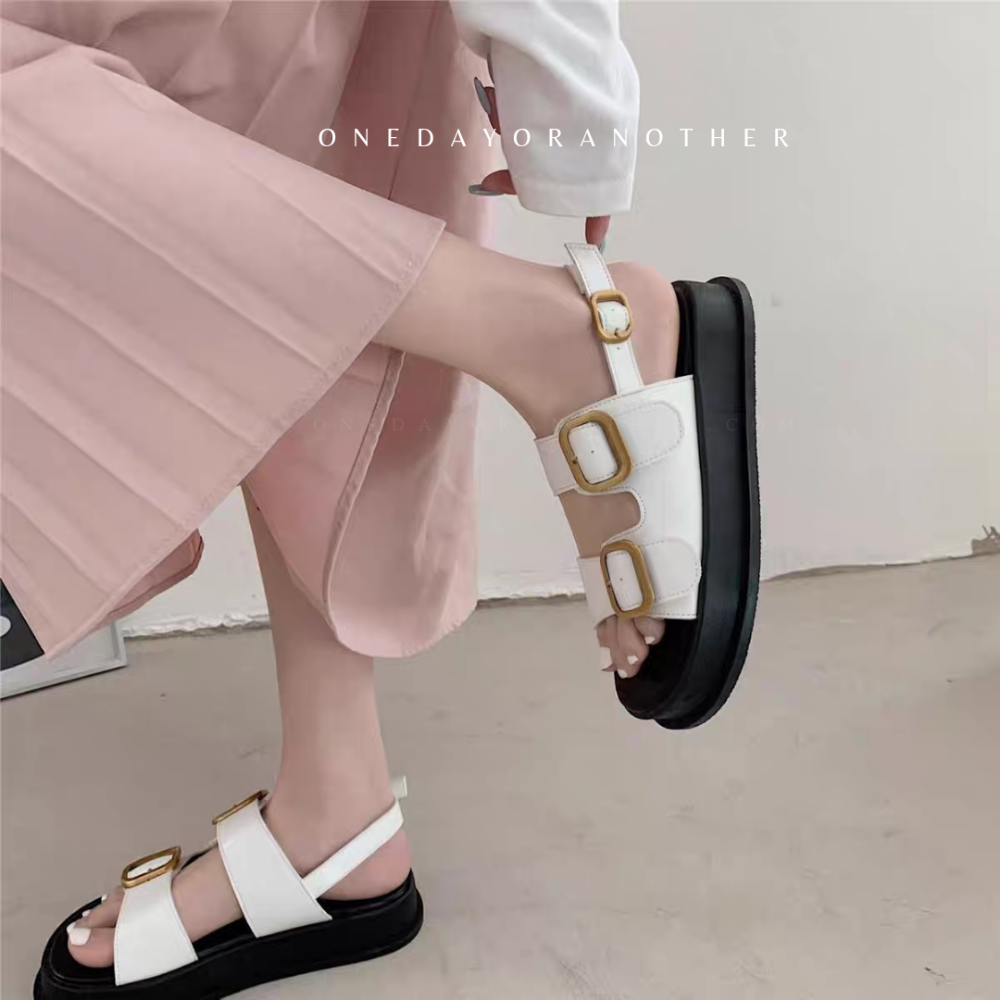 雙釦寬帶休閒厚底涼鞋 金屬釦 羅馬鞋 厚底涼拖鞋 休閒涼鞋 軟底涼鞋 一字扣涼鞋 平底涼鞋 露趾厚底涼鞋 AC996-細節圖5