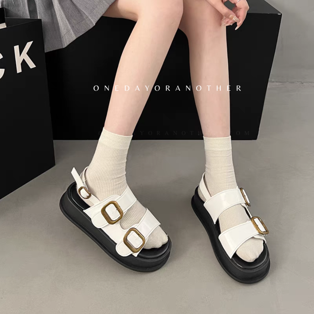 雙釦寬帶休閒厚底涼鞋 金屬釦 羅馬鞋 厚底涼拖鞋 休閒涼鞋 軟底涼鞋 一字扣涼鞋 平底涼鞋 露趾厚底涼鞋 AC996-細節圖6