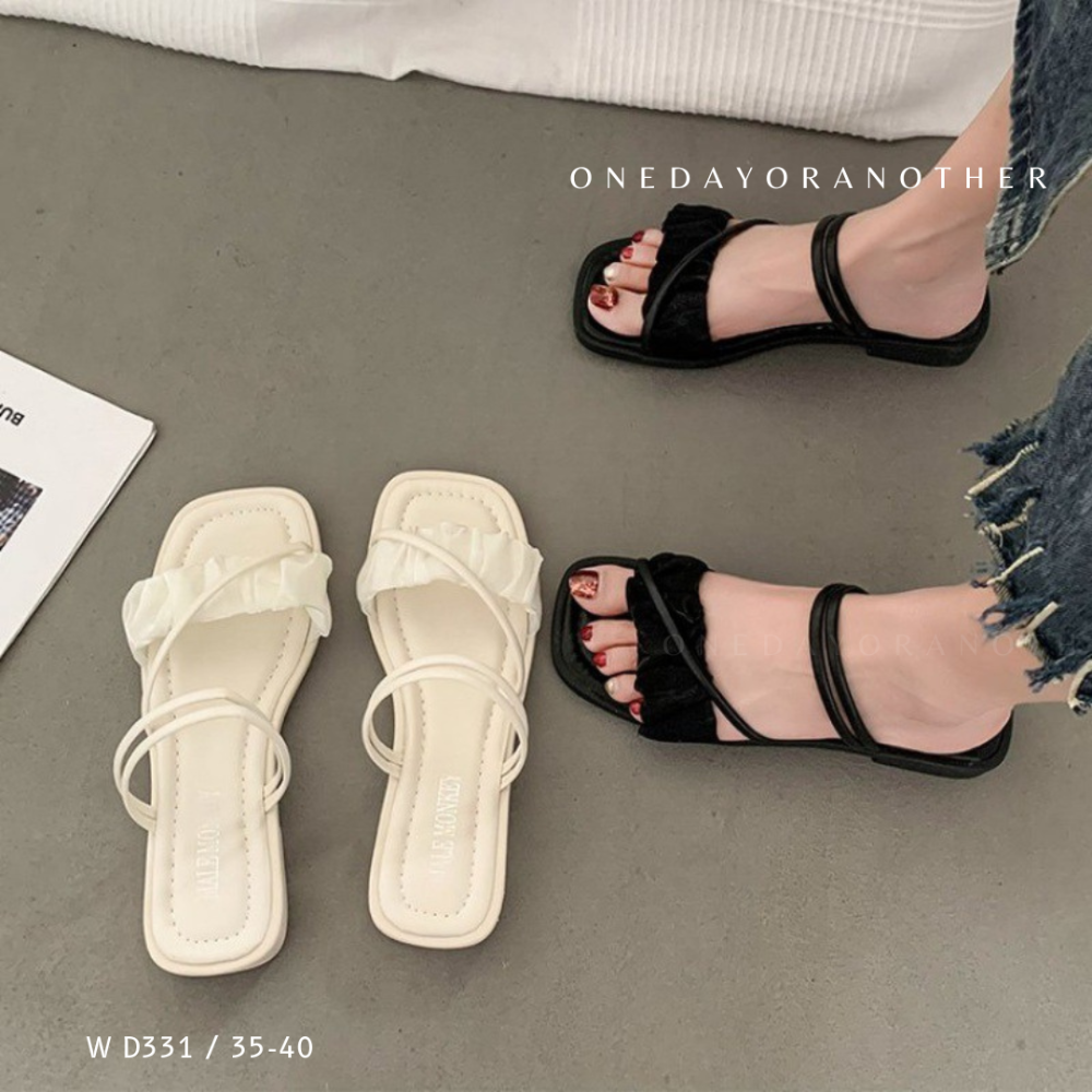 兩穿抓皺雲朵涼拖鞋細帶涼鞋 平底涼鞋  一字涼鞋 軟底涼鞋 皮革線條細帶繞踝 平底軟底 涼鞋 涼拖鞋 D331-細節圖2