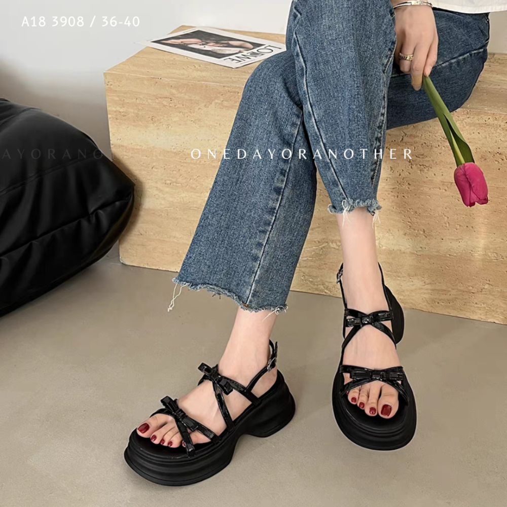 甜美蝴蝶結造型細帶涼鞋 羅馬涼鞋 羅馬鞋 鬆糕厚底涼鞋 交叉涼拖鞋 休閒涼鞋 外穿涼鞋 沙灘鞋 厚底涼鞋 3908-細節圖2