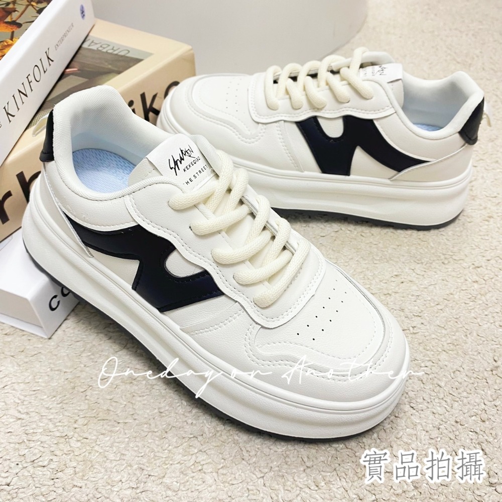 拼色繫帶厚底休閒鞋 運動鞋 原宿風 小白鞋 潮流板鞋 老爹鞋 健走鞋 厚底鞋 增高鞋 懶人鞋 百搭 D701A-細節圖4