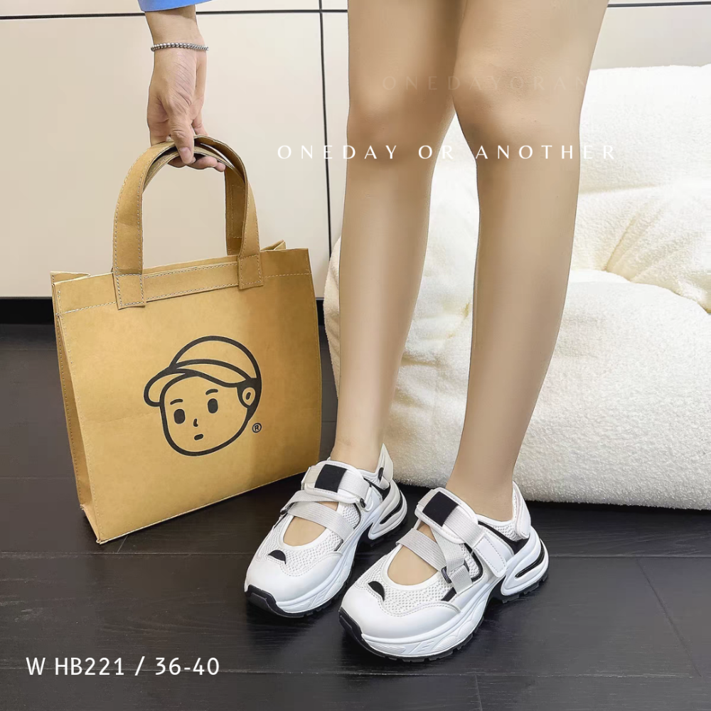 運動透氣網布拼接魔鬼氈厚底包鞋 鏤空洞洞鞋 韓版ins 運動涼鞋 厚底休閒鞋 小白鞋 厚底鞋 增高鞋 老爹鞋 HB221-細節圖2