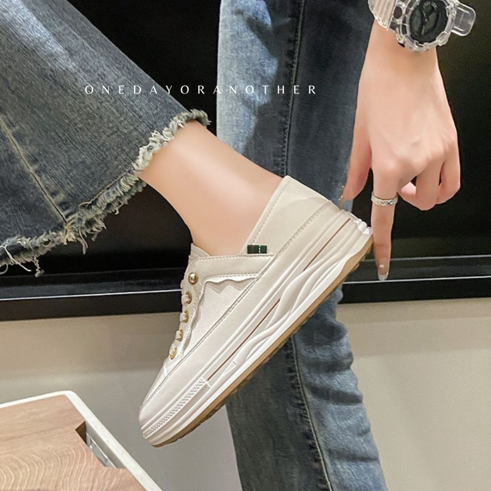 防潑水免綁帶厚底小白鞋 超纖皮革 超柔軟超好穿 舒適透氣 軟皮小白鞋 休閒鞋 平底鞋 白布鞋 懶人鞋AC216-細節圖3