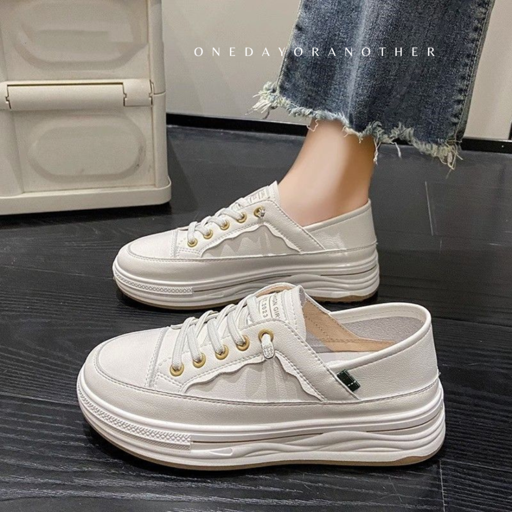 防潑水免綁帶厚底小白鞋 超纖皮革 超柔軟超好穿 舒適透氣 軟皮小白鞋 休閒鞋 平底鞋 白布鞋 懶人鞋AC216-細節圖4