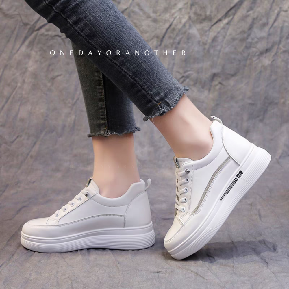 現貨♥️台灣出貨 免綁鞋帶 百搭內增高厚底小白鞋 內增高 厚底鞋 休閒鞋 綁帶小白鞋 超纖柔軟舒適 老爹鞋 X6101-細節圖3