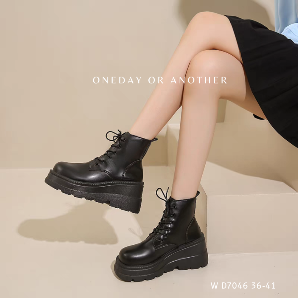厚底綁帶馬丁靴 馬丁靴 短靴 馬靴 靴子 厚底增高靴 英倫風繫帶 增高鞋 厚底鞋 綁帶厚底短靴 厚底綁帶短靴 D7046-細節圖2