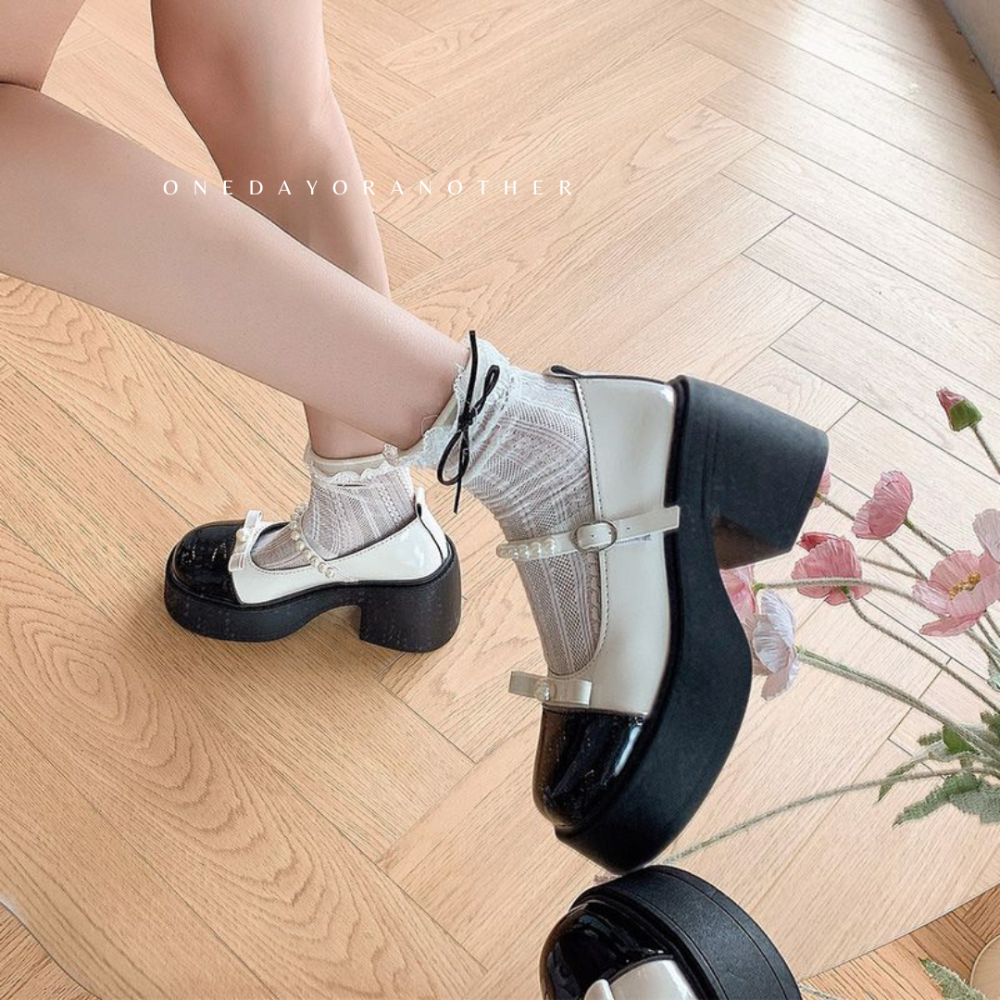 復古圓頭蝴蝶結珍珠厚底粗跟小皮鞋 瑪麗珍鞋 包鞋 厚底鞋 鬆糕底 防滑鞋底 紳士鞋 樂福鞋 英倫鞋 小皮鞋 D9437-細節圖5