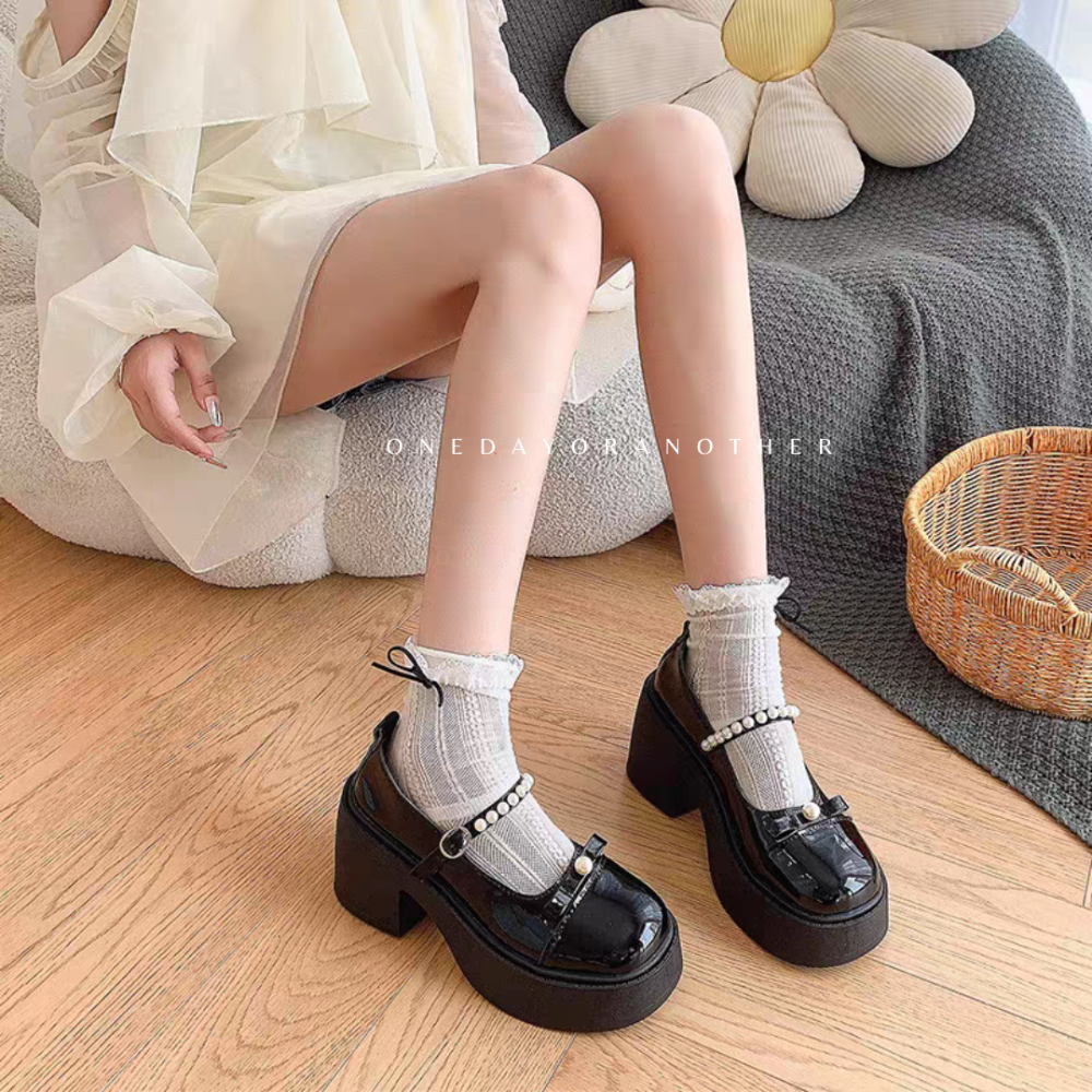 復古圓頭蝴蝶結珍珠厚底粗跟小皮鞋 瑪麗珍鞋 包鞋 厚底鞋 鬆糕底 防滑鞋底 紳士鞋 樂福鞋 英倫鞋 小皮鞋 D9437-細節圖6