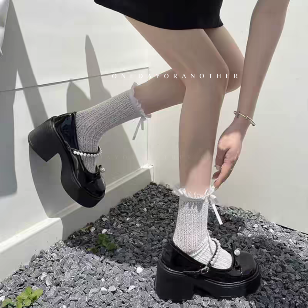 復古圓頭蝴蝶結珍珠厚底粗跟小皮鞋 瑪麗珍鞋 包鞋 厚底鞋 鬆糕底 防滑鞋底 紳士鞋 樂福鞋 英倫鞋 小皮鞋 D9437-細節圖7