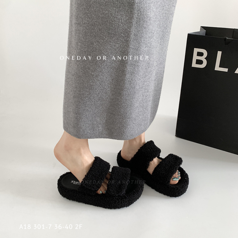 韓國東大門 羊羔毛魔鬼氈拖鞋 毛毛拖鞋 保暖拖鞋 居家拖鞋 室內拖鞋 外穿拖鞋 加厚 毛絨鞋 厚底 冬天拖鞋 301-7-細節圖2