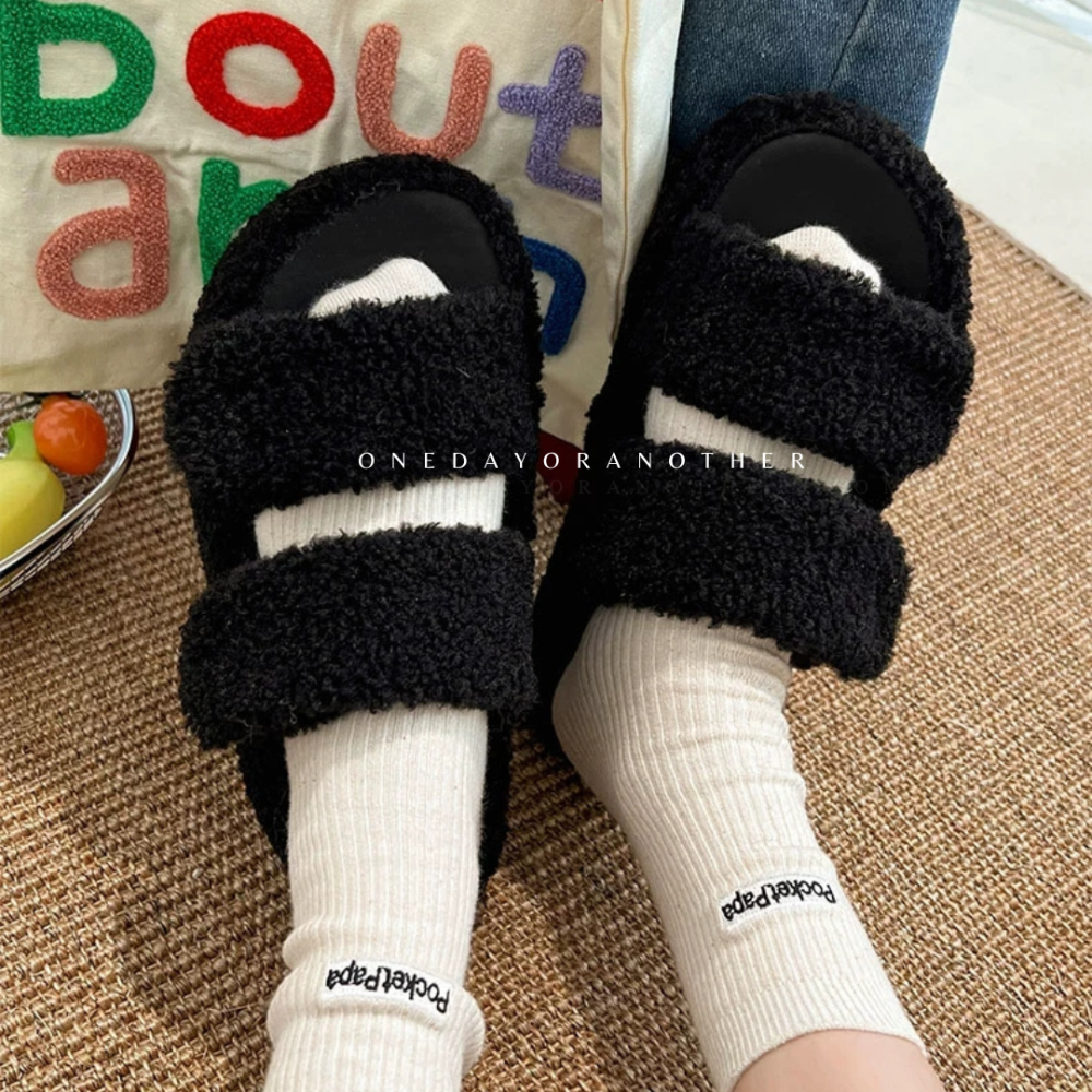 韓國東大門 羊羔毛魔鬼氈拖鞋 毛毛拖鞋 保暖拖鞋 居家拖鞋 室內拖鞋 外穿拖鞋 加厚 毛絨鞋 厚底 冬天拖鞋 301-7-細節圖4