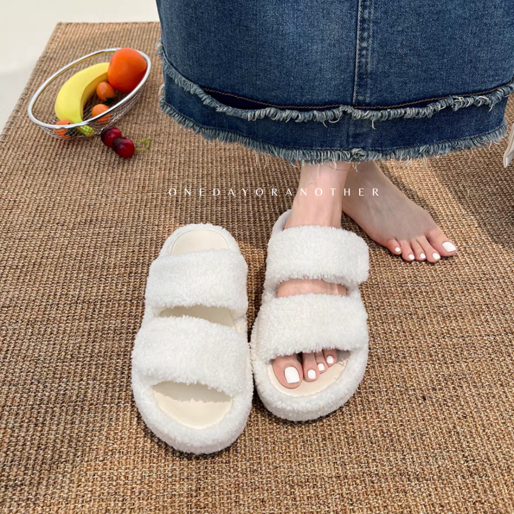 韓國東大門 羊羔毛魔鬼氈拖鞋 毛毛拖鞋 保暖拖鞋 居家拖鞋 室內拖鞋 外穿拖鞋 加厚 毛絨鞋 厚底 冬天拖鞋 301-7-細節圖5