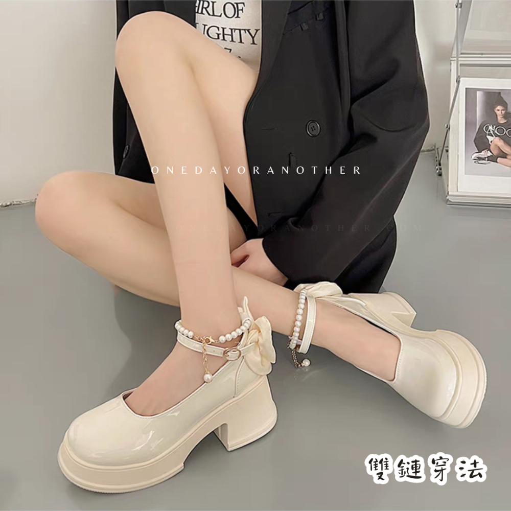 多種穿法♥️雙帶鏈條蝴蝶結小皮鞋 瑪麗珍鞋 皮鞋 樂福鞋 大粗跟厚底 休閒鞋 方頭紳士鞋 小皮鞋 復古英倫風 D1234-細節圖3