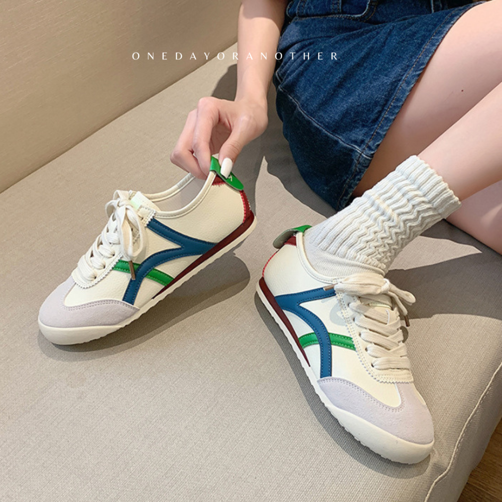 大尺碼 經典 復古 麂皮拼接 皮革 米底 虎爪紋 舒適透氣 防滑耐磨 一腳蹬 休閒鞋 平底鞋 低幫 板鞋 D3234顏色-細節圖4