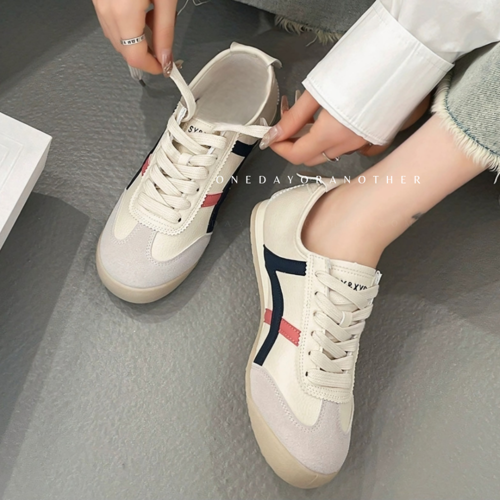 大尺碼 經典 復古 麂皮拼接 皮革 米底 虎爪紋 舒適透氣 防滑耐磨 一腳蹬 休閒鞋 平底鞋 低幫 板鞋 D3234顏色-細節圖9