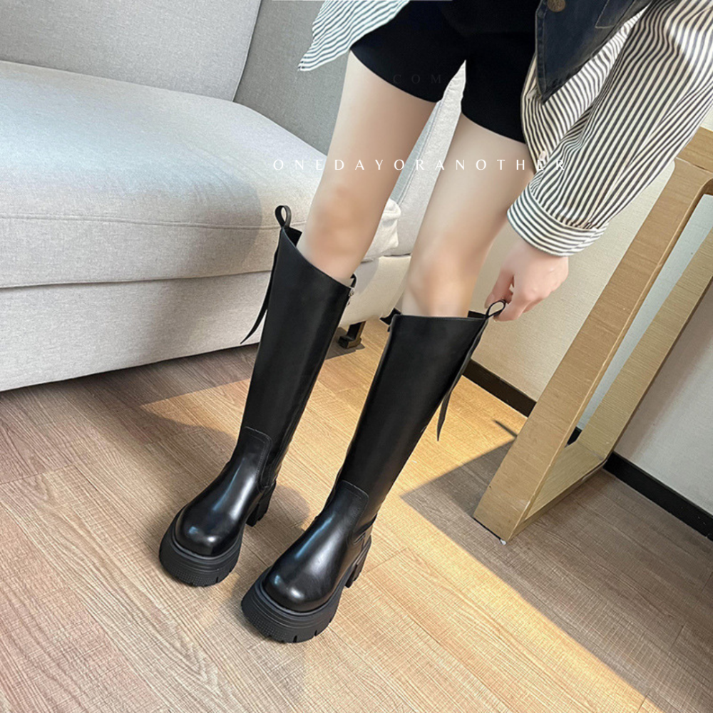 修身素面V口側拉鍊長靴 厚底長靴 高筒長靴 切爾膝靴 中筒靴 長筒靴 長靴 拉鍊長靴 騎士靴 膝上靴 防潑水長靴D248-細節圖3