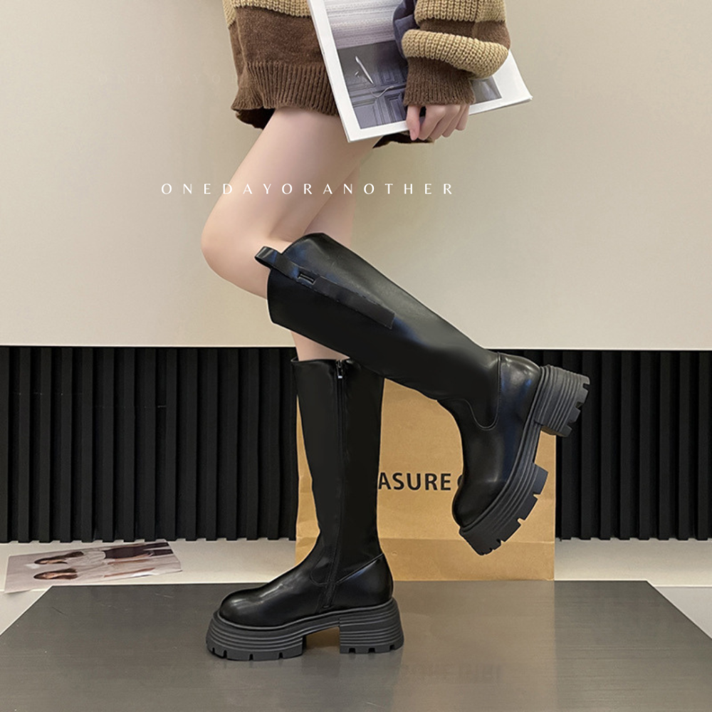 修身素面V口側拉鍊長靴 厚底長靴 高筒長靴 切爾膝靴 中筒靴 長筒靴 長靴 拉鍊長靴 騎士靴 膝上靴 防潑水長靴D248-細節圖7