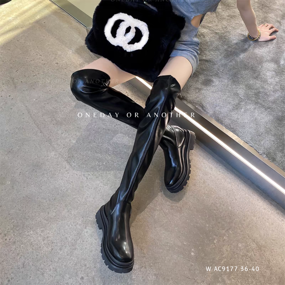 顯瘦不掉筒過膝靴 膝上靴 長靴 靴子 皮靴 馬靴 長筒靴 高筒靴 靴子 鞋子 女鞋 騎士靴 瘦腿靴 長筒靴子AC9177-細節圖2