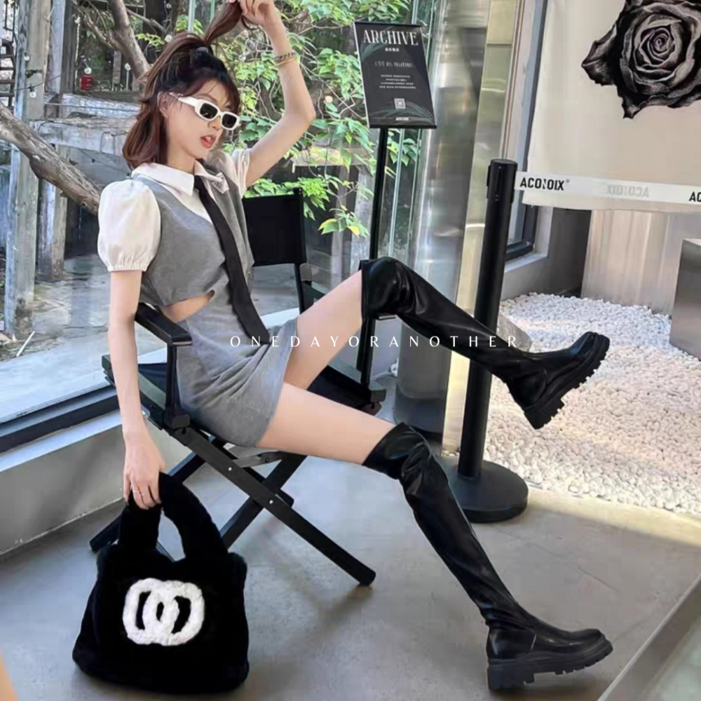 顯瘦不掉筒過膝靴 膝上靴 長靴 靴子 皮靴 馬靴 長筒靴 高筒靴 靴子 鞋子 女鞋 騎士靴 瘦腿靴 長筒靴子AC9177-細節圖3