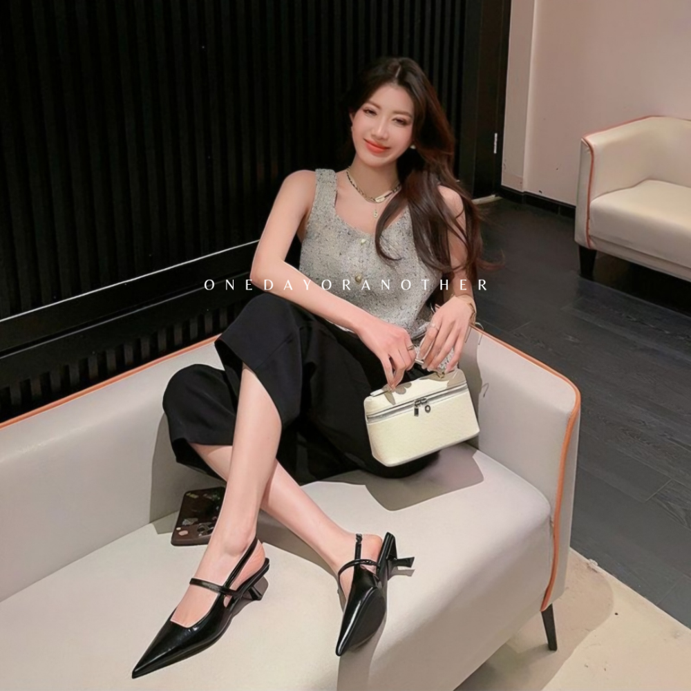 韓國東大門 尖頭 細跟 跟鞋 後鏤空 高跟 後空尖頭 高跟鞋 尖頭涼鞋 低跟涼鞋 包鞋 涼鞋 小香風 D2637-細節圖3