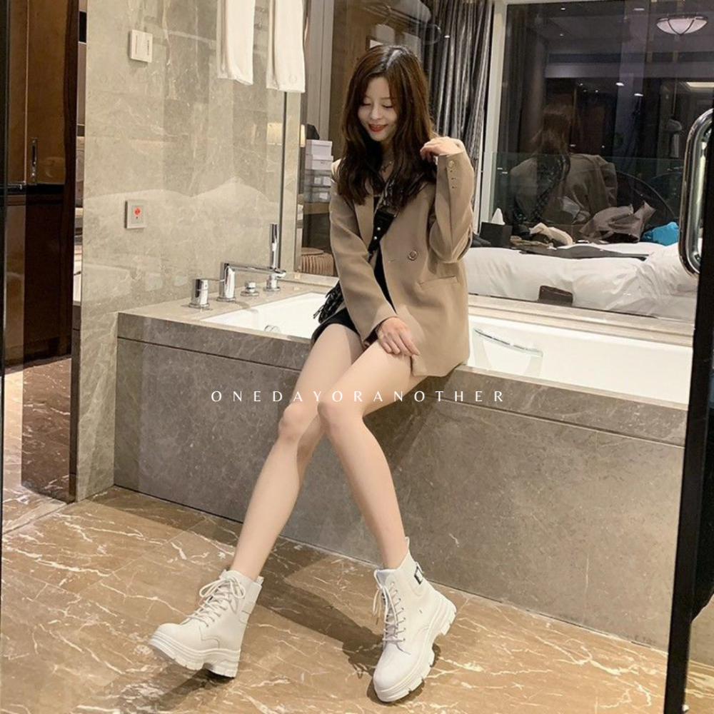 鬆緊帶厚底戰鬥馬丁靴 切爾西靴 厚底增高軍靴 復古英倫風短靴 馬丁靴 馬丁鞋 中筒靴 低筒靴 皮靴 靴子 靴子555-3-細節圖4