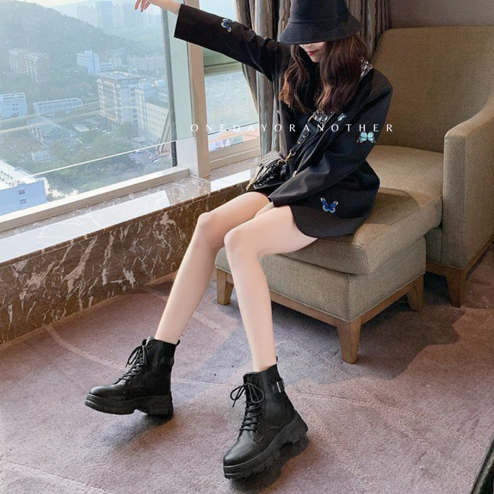 鬆緊帶厚底戰鬥馬丁靴 切爾西靴 厚底增高軍靴 復古英倫風短靴 馬丁靴 馬丁鞋 中筒靴 低筒靴 皮靴 靴子 靴子555-3-細節圖6