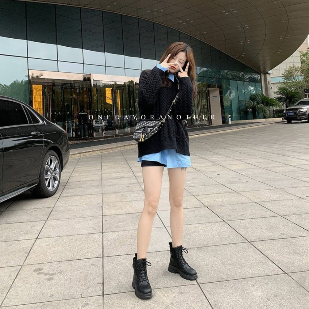 鬆緊帶厚底戰鬥馬丁靴 切爾西靴 厚底增高軍靴 復古英倫風短靴 馬丁靴 馬丁鞋 中筒靴 低筒靴 皮靴 靴子 靴子555-3-細節圖7