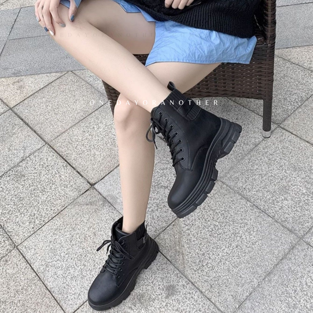 鬆緊帶厚底戰鬥馬丁靴 切爾西靴 厚底增高軍靴 復古英倫風短靴 馬丁靴 馬丁鞋 中筒靴 低筒靴 皮靴 靴子 靴子555-3-細節圖8