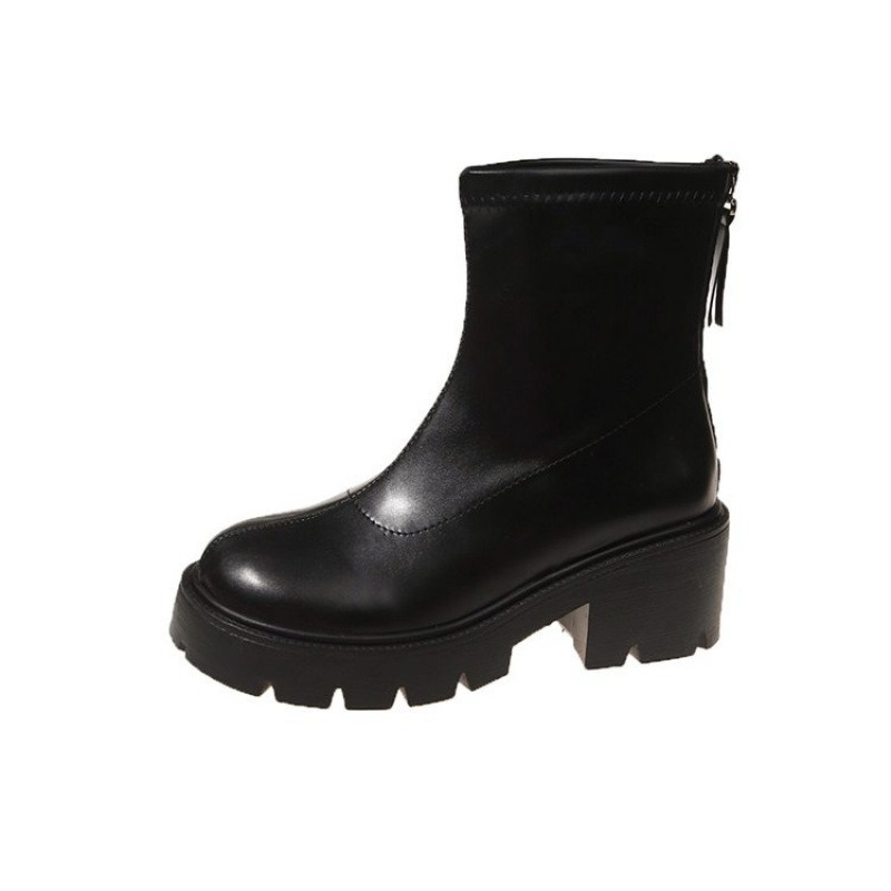 素面加厚鬆糕底瘦瘦短靴 厚底粗跟短靴 圓頭短靴 粗跟低跟靴 短靴 戰鬥靴 低筒靴 素面短筒靴 軍靴 D371-規格圖10