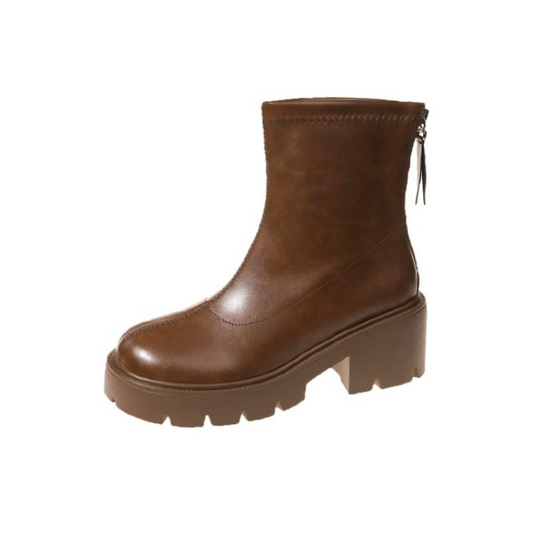 素面加厚鬆糕底瘦瘦短靴 厚底粗跟短靴 圓頭短靴 粗跟低跟靴 短靴 戰鬥靴 低筒靴 素面短筒靴 軍靴 D371-規格圖10