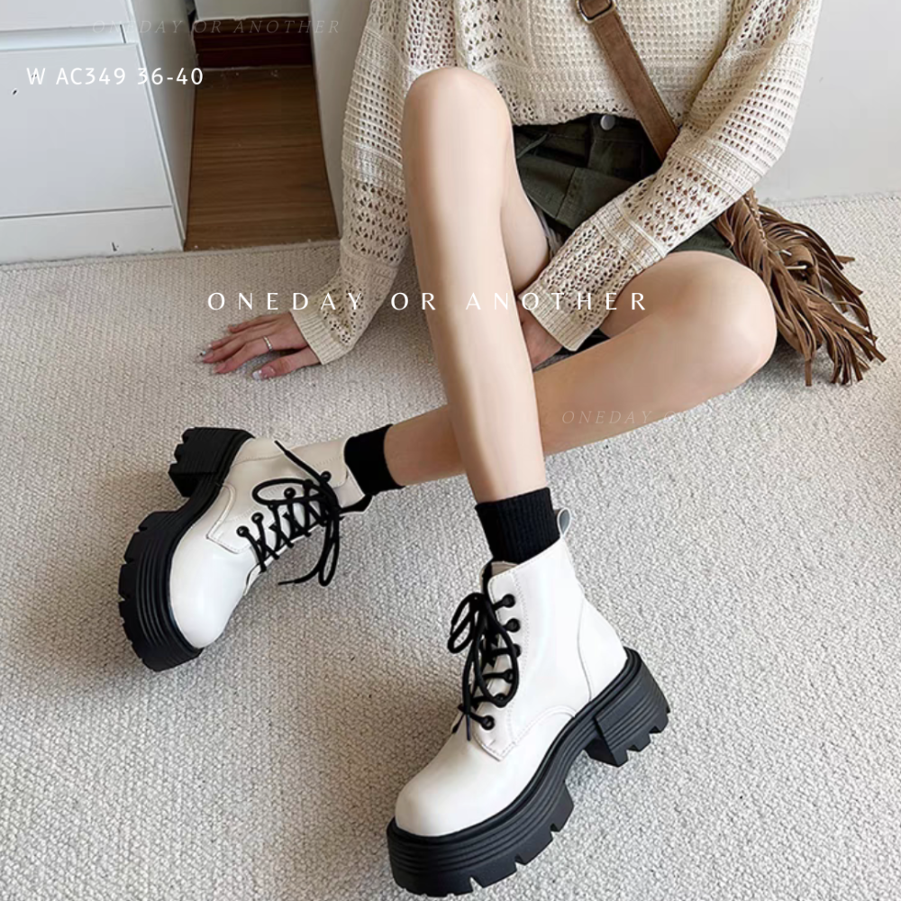 厚底綁帶馬汀短靴 中筒靴 厚底靴 切爾西靴 鬆糕靴 靴子 中筒靴 瘦瘦靴 騎士靴 英倫靴 短靴 顯瘦修飾 帥氣AC349-細節圖2