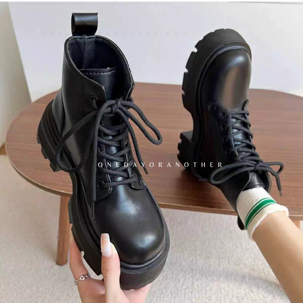 厚底綁帶馬汀短靴 中筒靴 厚底靴 切爾西靴 鬆糕靴 靴子 中筒靴 瘦瘦靴 騎士靴 英倫靴 短靴 顯瘦修飾 帥氣AC349-細節圖8