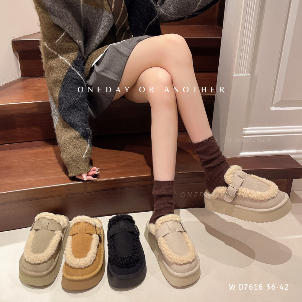 大尺碼36-42 韓國東大門 厚底勃肯毛毛拖鞋 加絨加厚包頭雪地靴 舒適保暖 毛絨拖鞋 雪靴拖鞋 外穿拖鞋 D7616-細節圖2