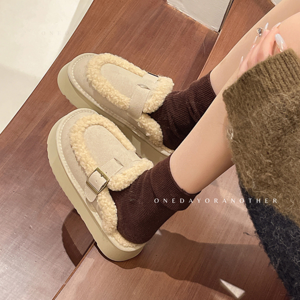 大尺碼36-42 韓國東大門 厚底勃肯毛毛拖鞋 加絨加厚包頭雪地靴 舒適保暖 毛絨拖鞋 雪靴拖鞋 外穿拖鞋 D7616-細節圖6