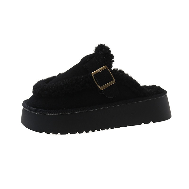 大尺碼36-42 韓國東大門 厚底勃肯毛毛拖鞋 加絨加厚包頭雪地靴 舒適保暖 毛絨拖鞋 雪靴拖鞋 外穿拖鞋 D7616-規格圖10