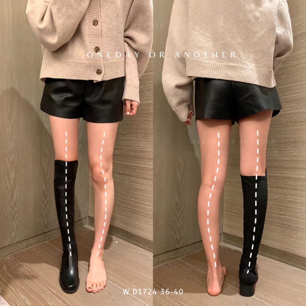 黃金比例拼接膝上長靴 麂皮皮革 長筒靴 過膝靴 過膝長靴 高跟長靴 長筒靴 包肉神奇 靴子 不掉筒過膝長靴 D1724-細節圖2
